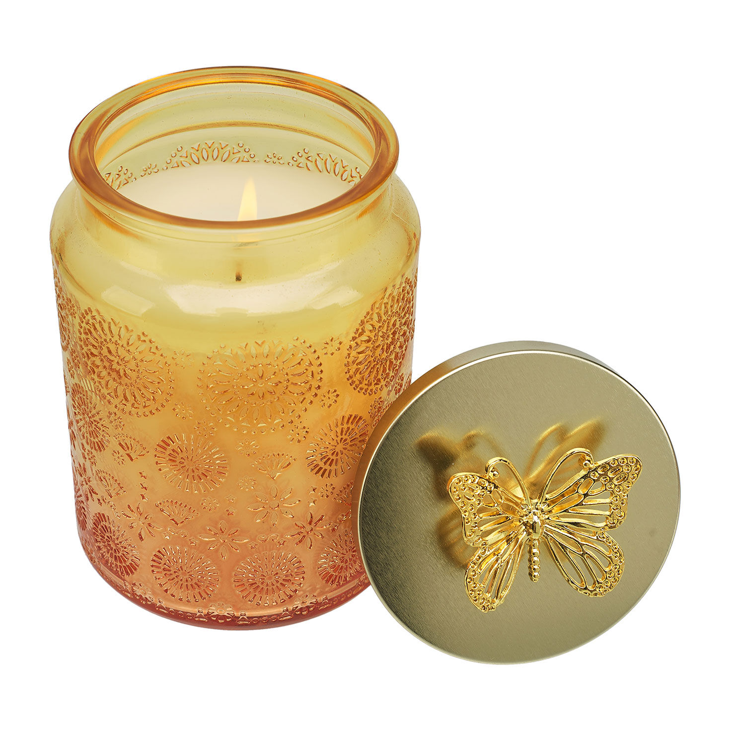 Lemon Scented Candle in Orange Glass Jar front lit image number 2