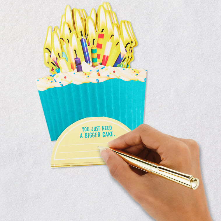 Flaming Candles on Cupcake Funny Pop-Up Birthday Card Signing card image number 7