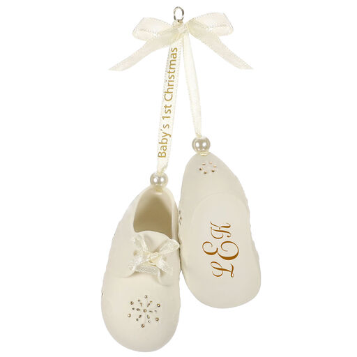 Baby's First Christmas Monogram Booties Porcelain Personalized Ornament, 