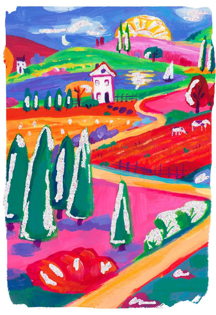 Colorful Countryside Blank Just Because Card