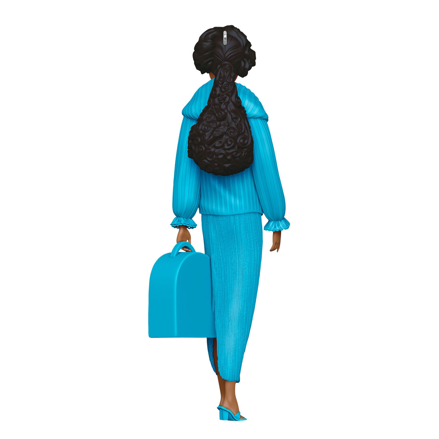 Black Barbie Blue Outfit With Bag Keepsake Ornament Back image number 6