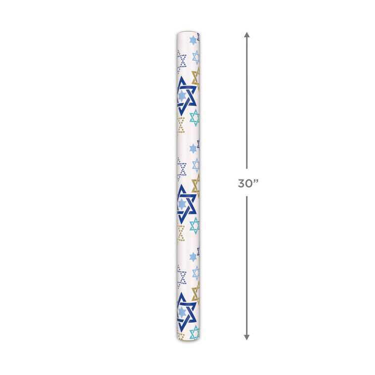 Blue and Gold Stars of David Hanukkah Wrapping Paper Measurement image number 5