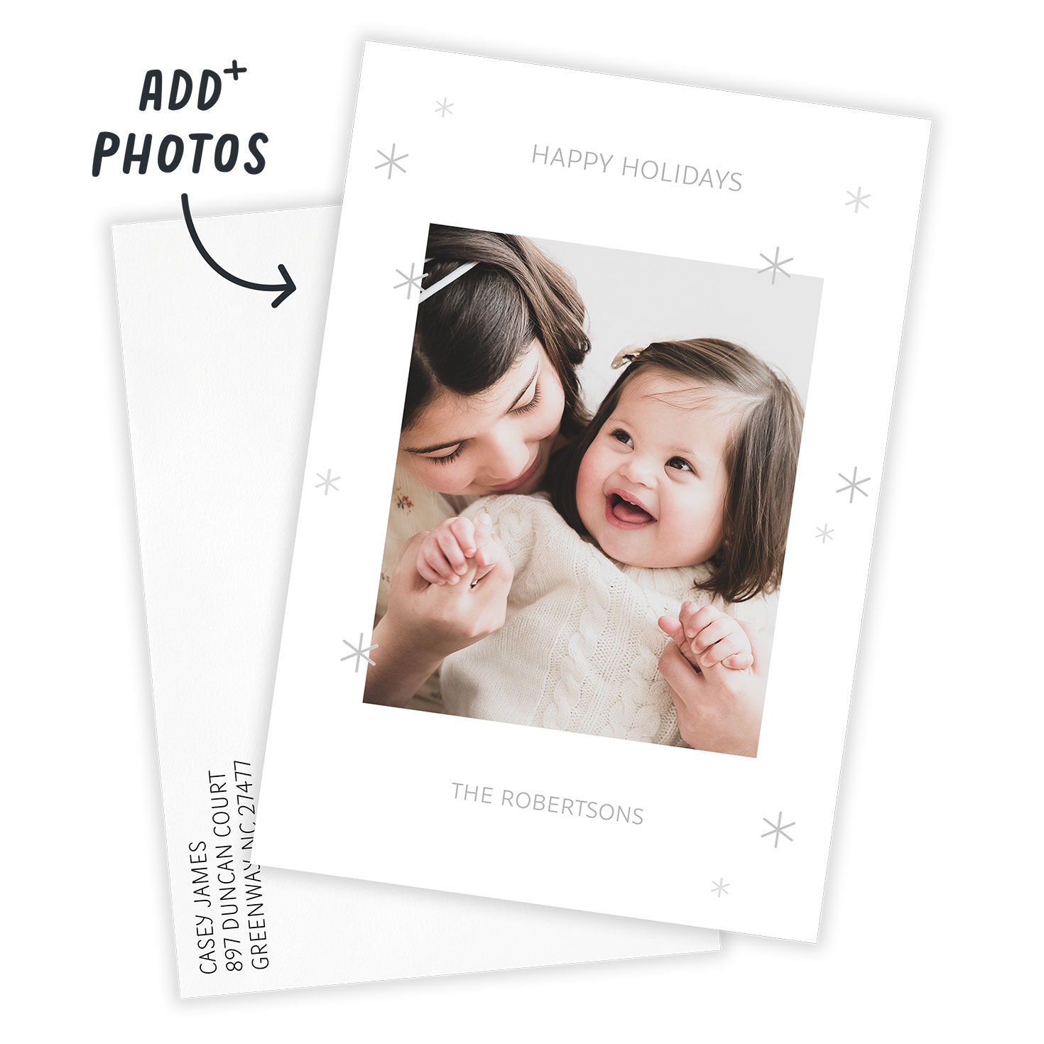 Silver Asterisks Personalized Holiday Photo Card Card with Envelope indicating personalization image number 2
