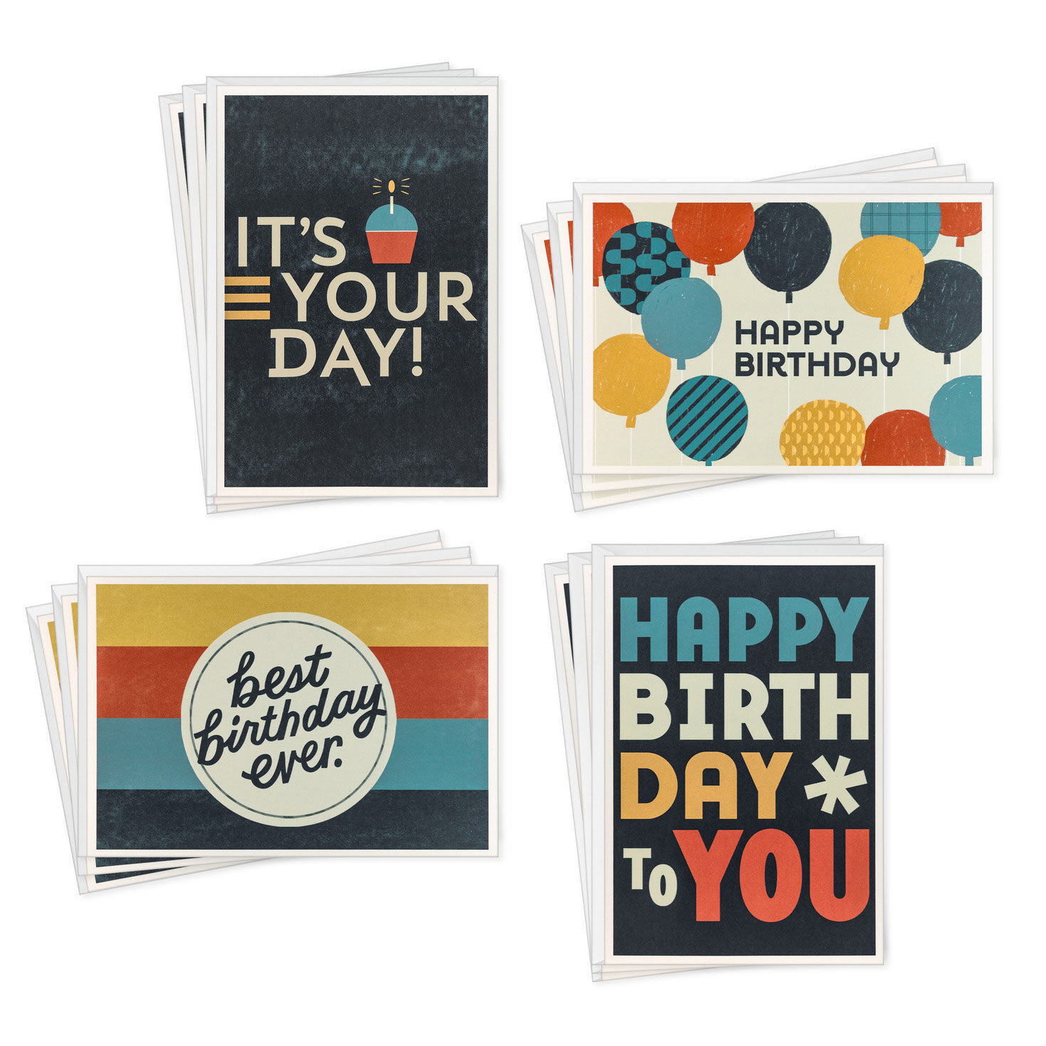 Contemporary Cheer Assorted Birthday Cards, Pack of 12