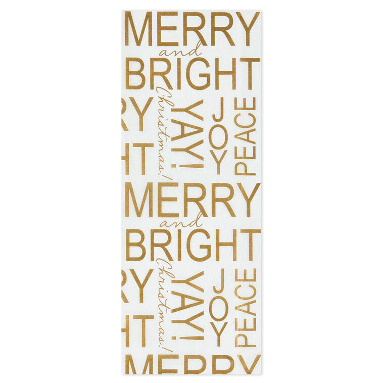 Gold Messages on White Christmas Tissue Paper, 6 sheets