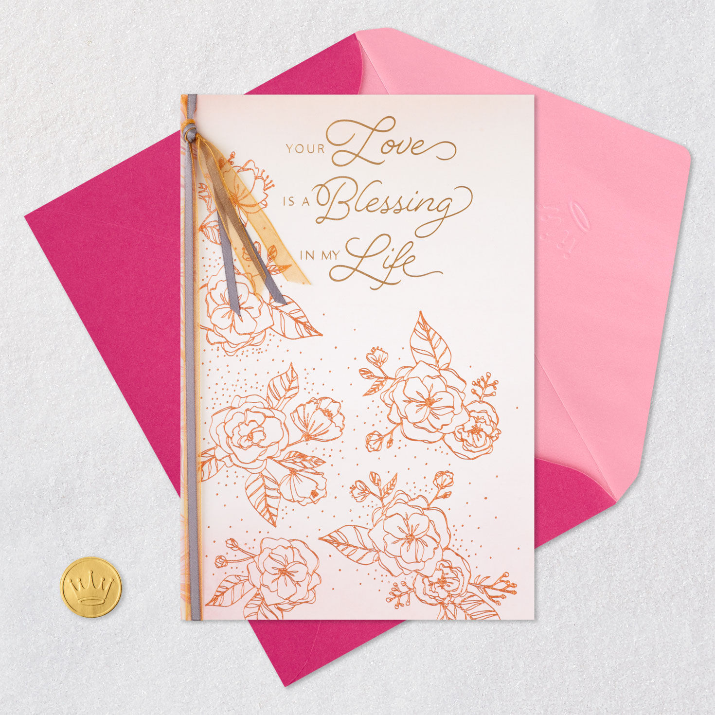Copper Foil Floral Sketches Love Birthday Card Card Front with Envelope and Gold Seal image number 6