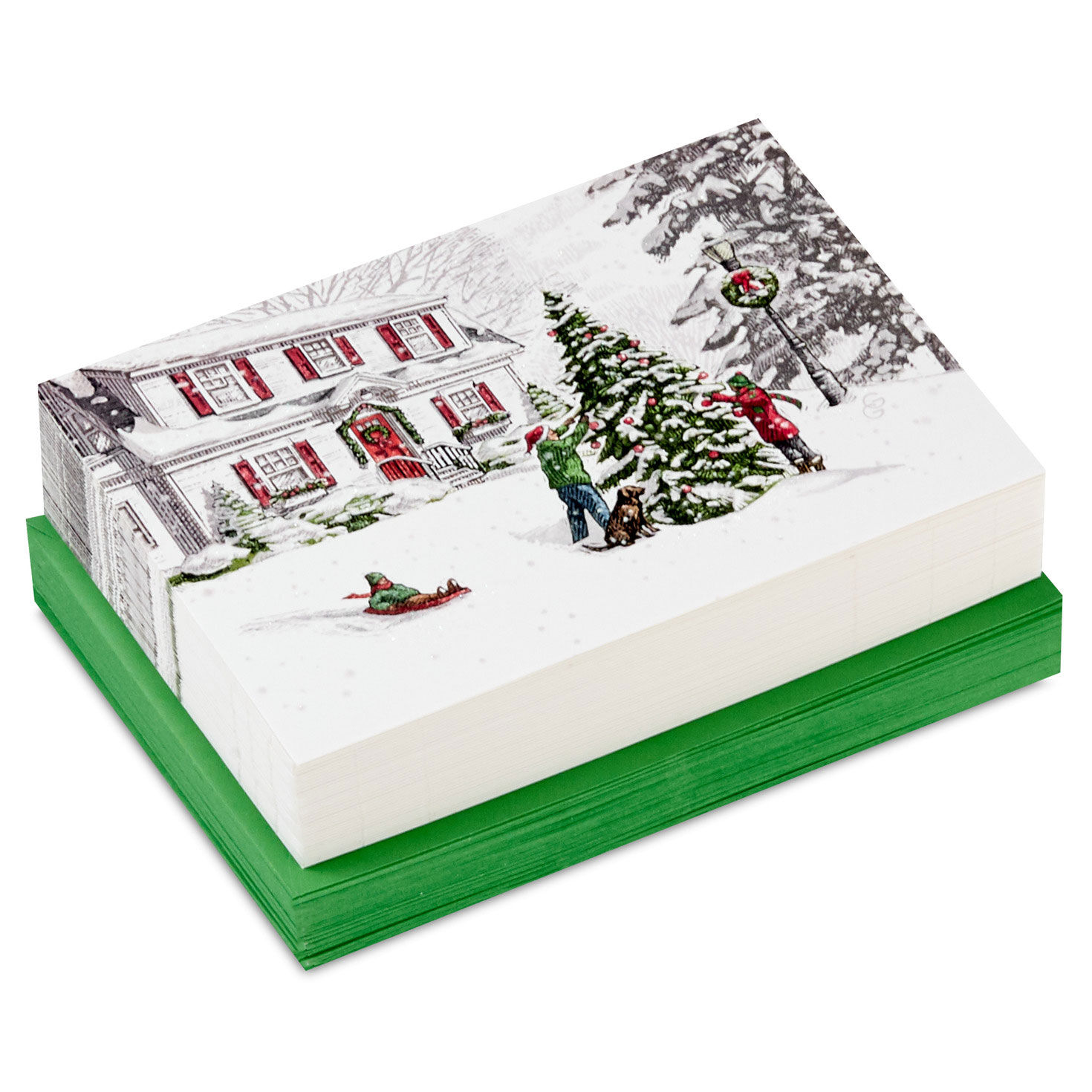 Snowy Red and White Home Christmas Cards, Box of 40
