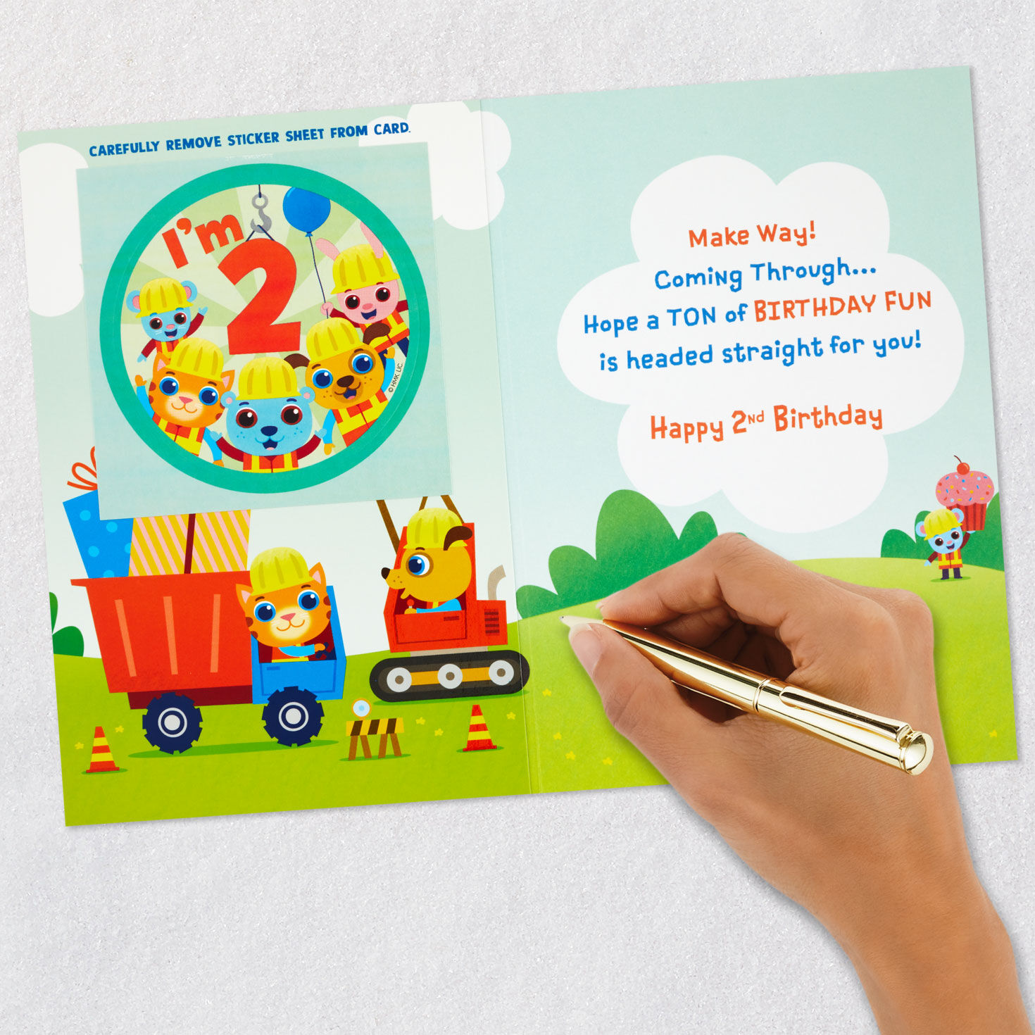 Construction Scene 2nd Birthday Card With Sticker signing card image number 7