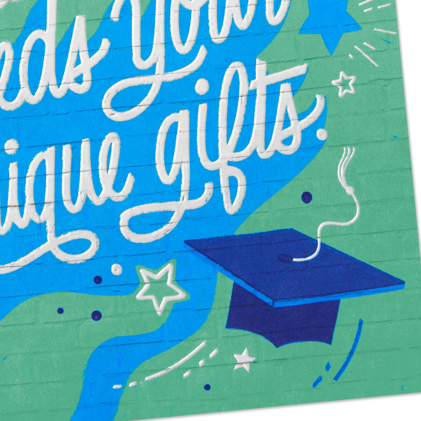Blue Brick Wall with Stars and Diploma Graduation Card Card Front Detail image number 5