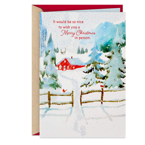 Cozy House in Snowy Woods Across the Miles Christmas Card