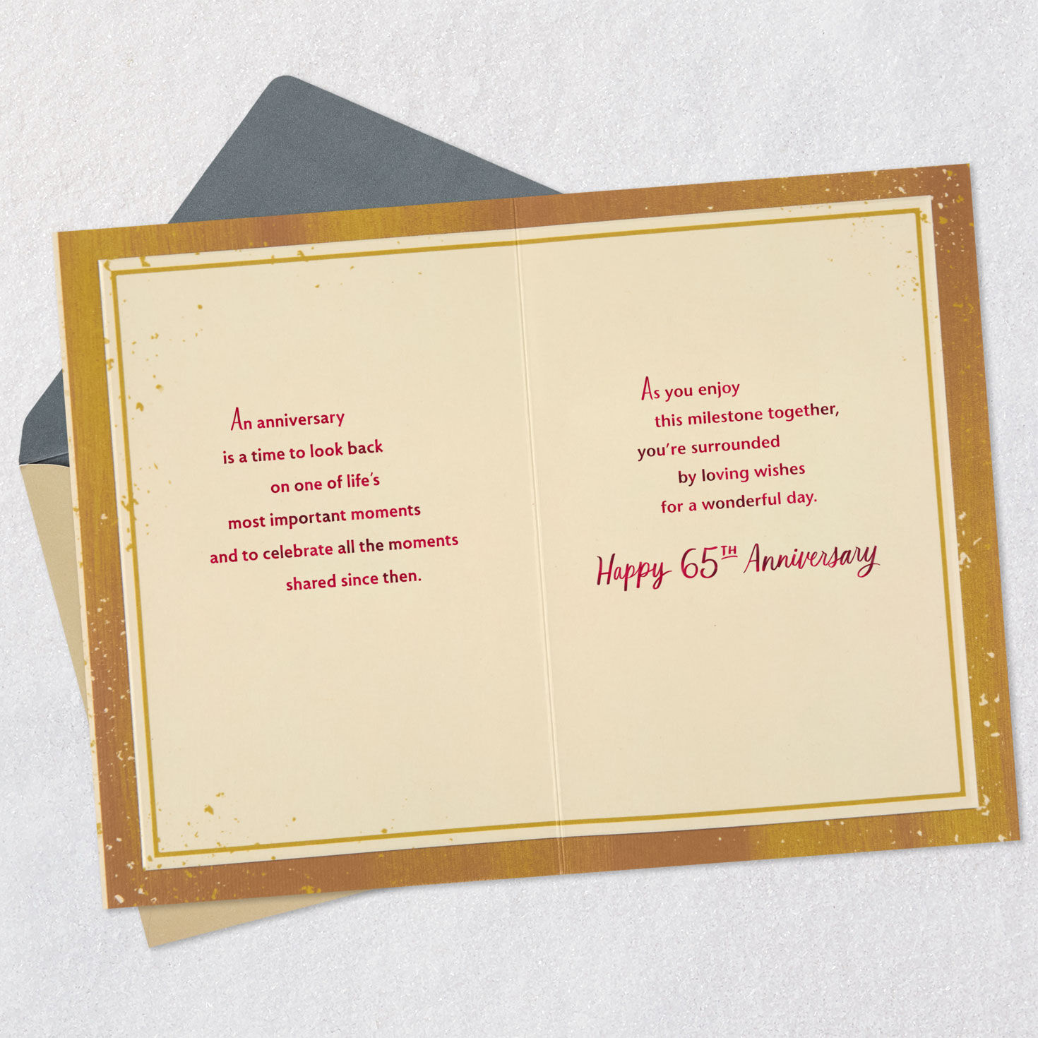 Burgundy and Gold Lettering 65th Anniversary Card Open card with envelope image number 4