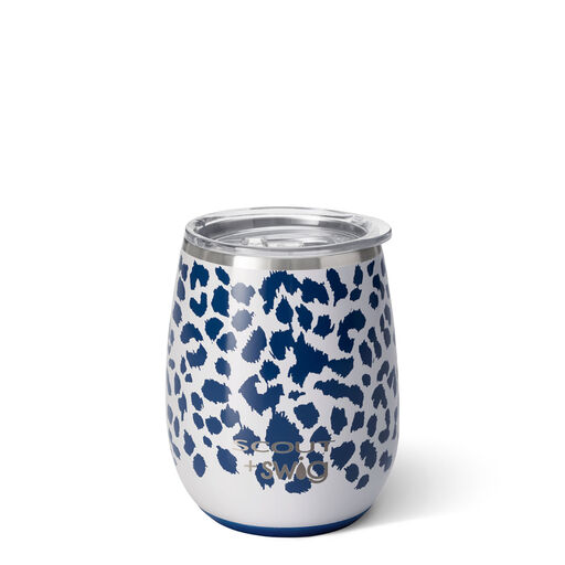 Swig Leopard Noir Stainless Steel Stemless Wine Glass, 14 oz., 
