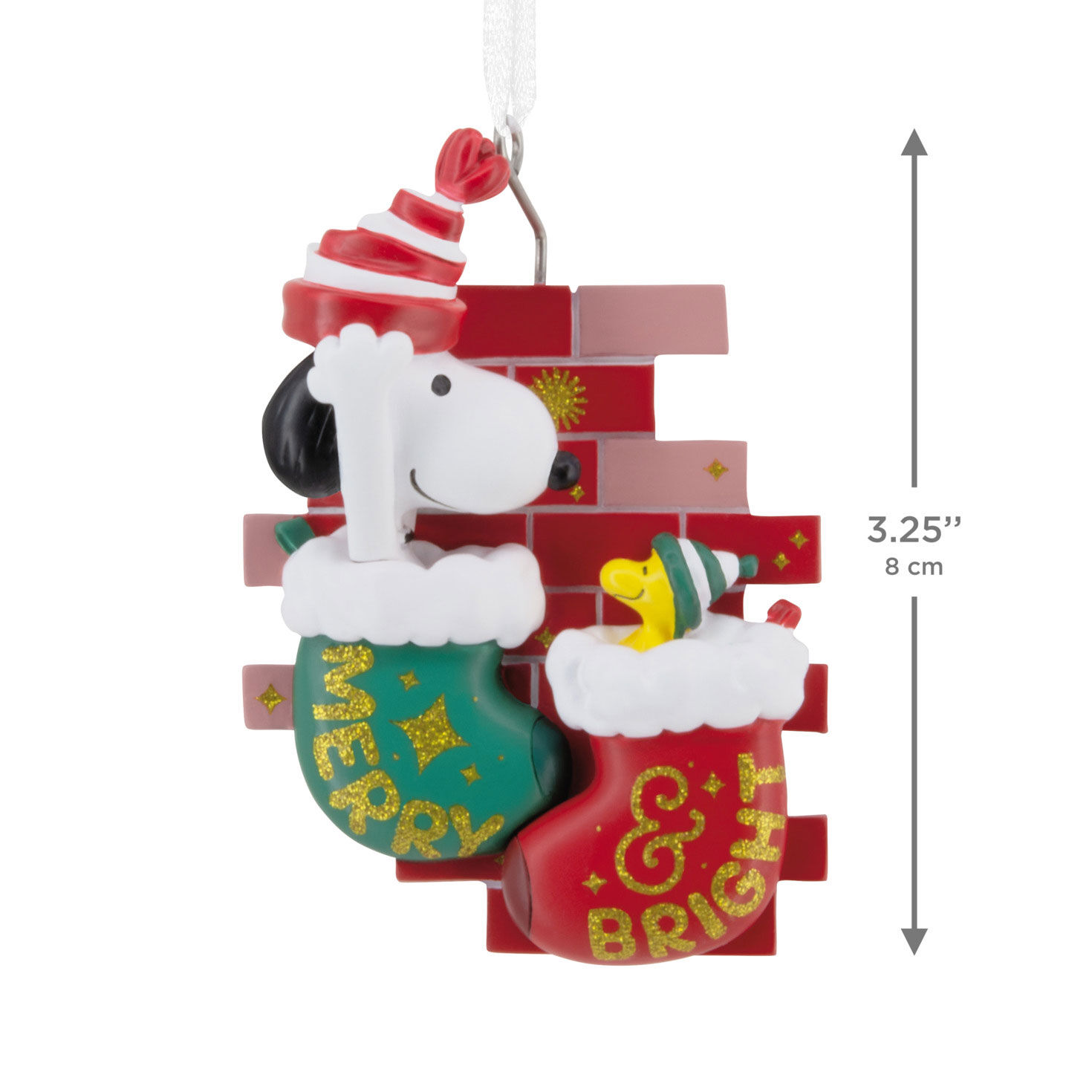 Peanuts Merry Bright Stockings Christmas Ornament measurement image number 3