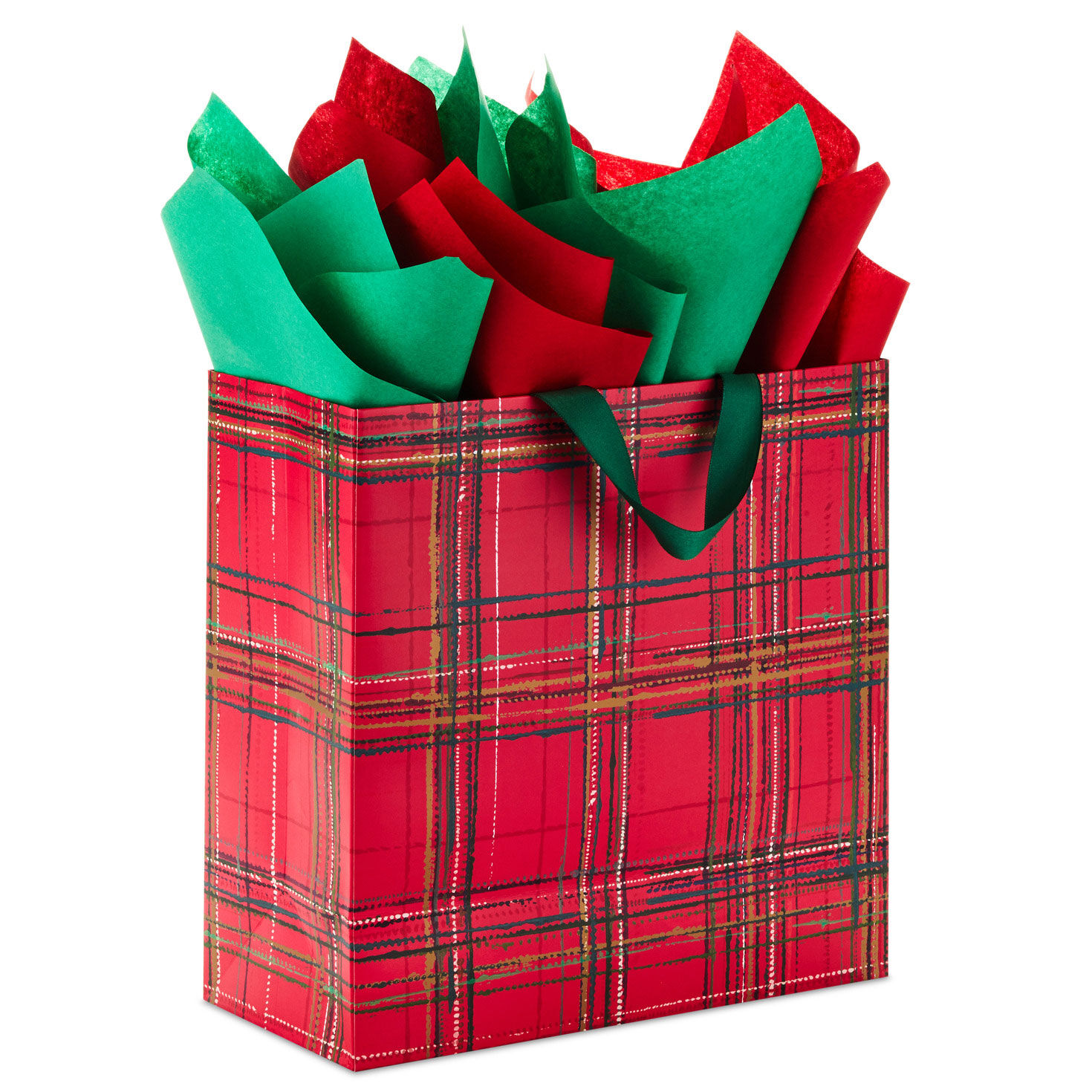 12.5" Red Plaid With Bell Extra-Large Christmas Gift Bag With Tissue Paper for only USD 11.99 | Hallmark