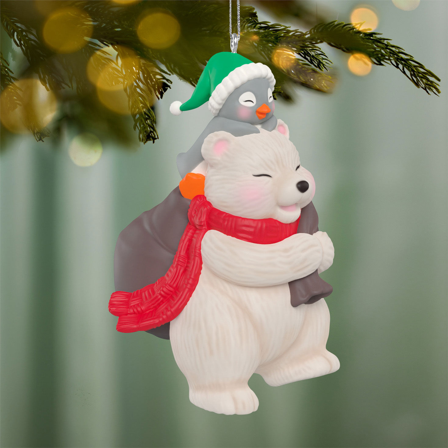 Polar Bear Penguin Keepsake Ornament hanging on tree image number 2