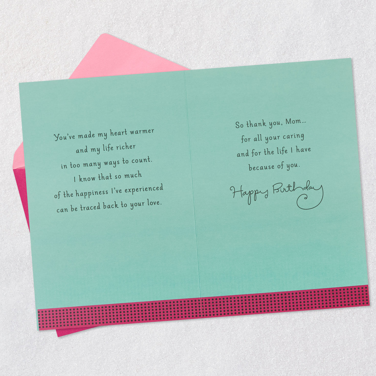 Pink Flowers on Blue Mom Birthday Card Open card with envelope image number 4