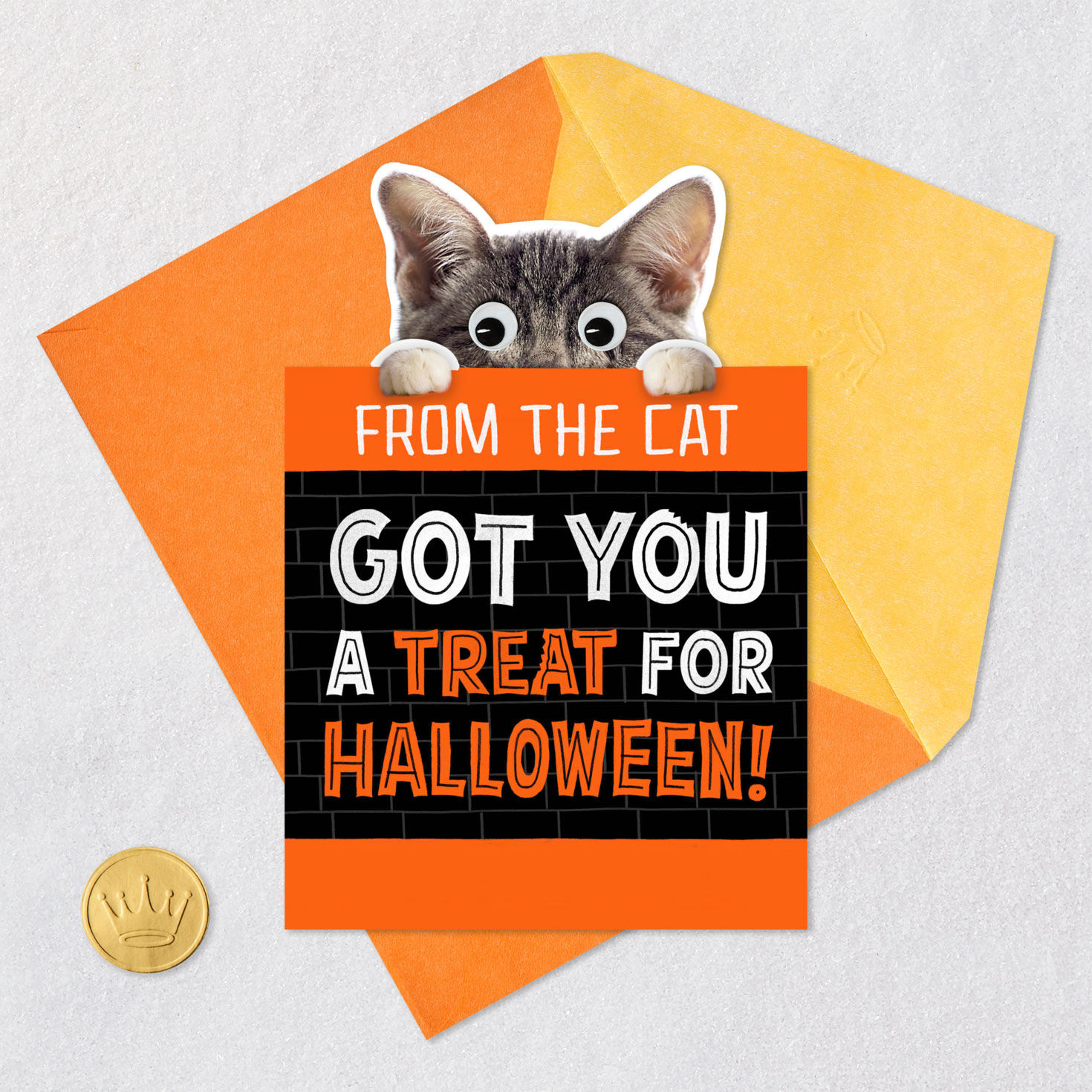 Vampire Cat with Mice Funny Halloween Card Card Front with Envelope and Gold Seal image number 5