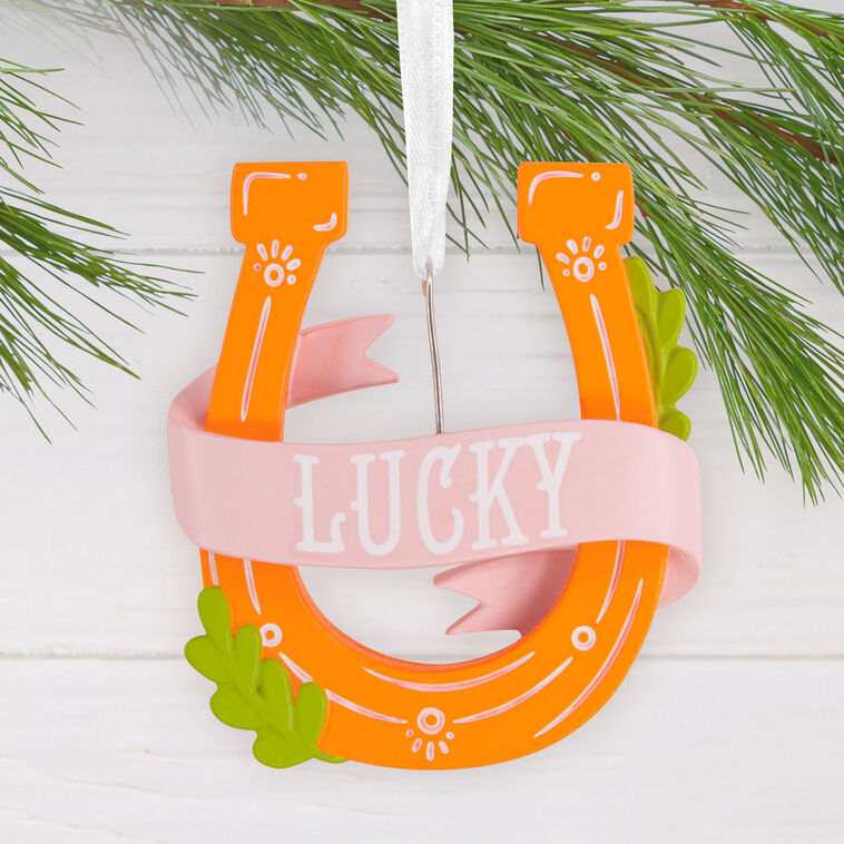 Lucky Horseshoe Christmas Ornament Hanging on tree image number 2