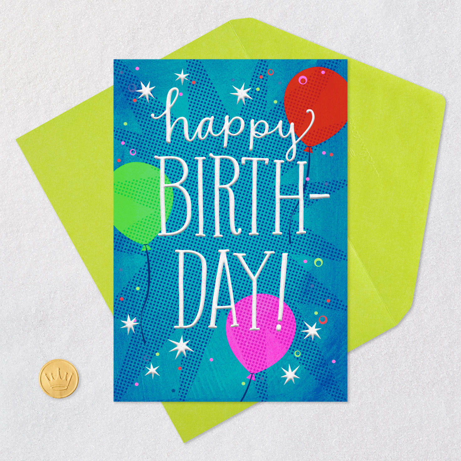 Balloons and Stars Happy Birthday Card Card Front with Envelope and Gold Seal image number 5