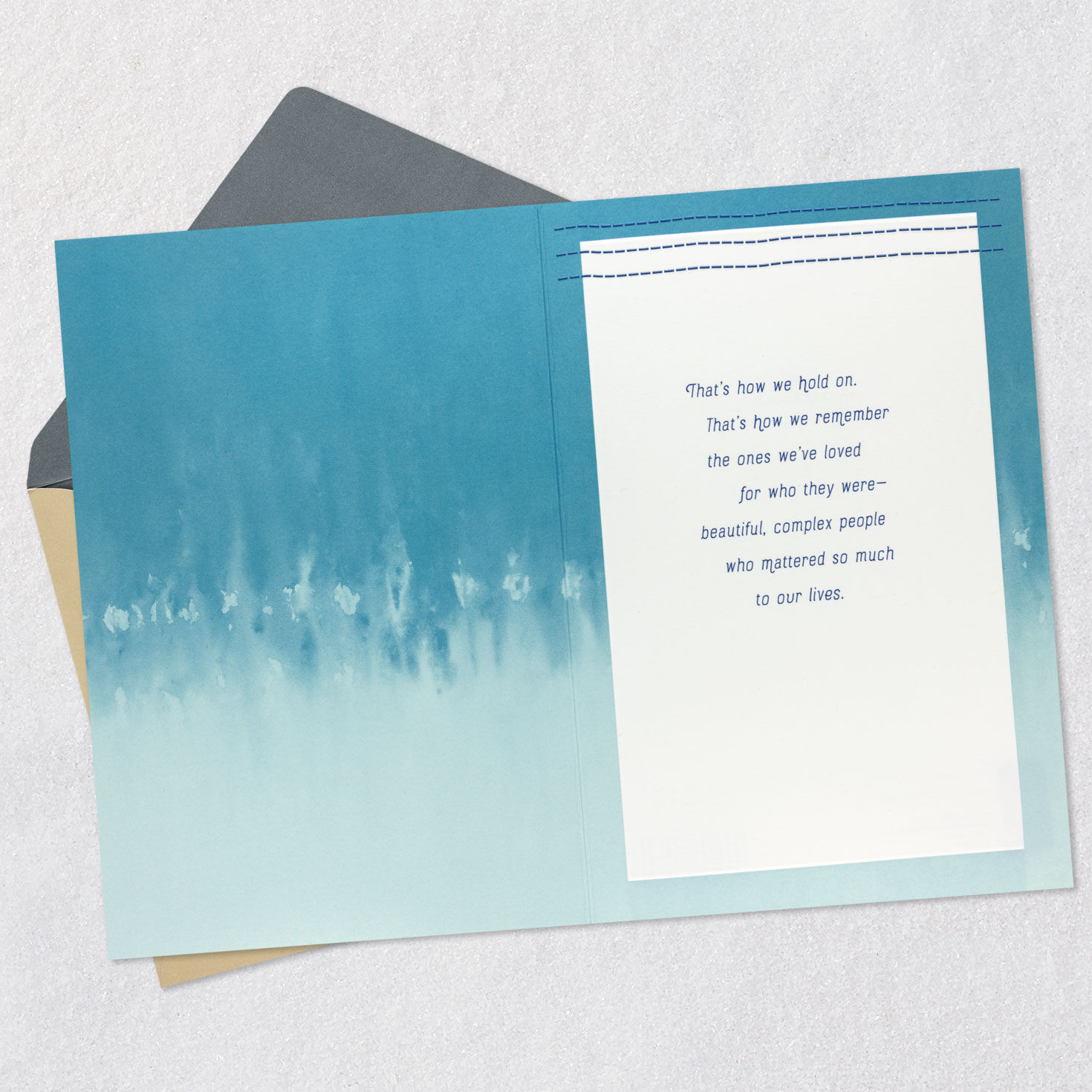 Blue Marble and Heart Sympathy Card Open card with envelope image number 3