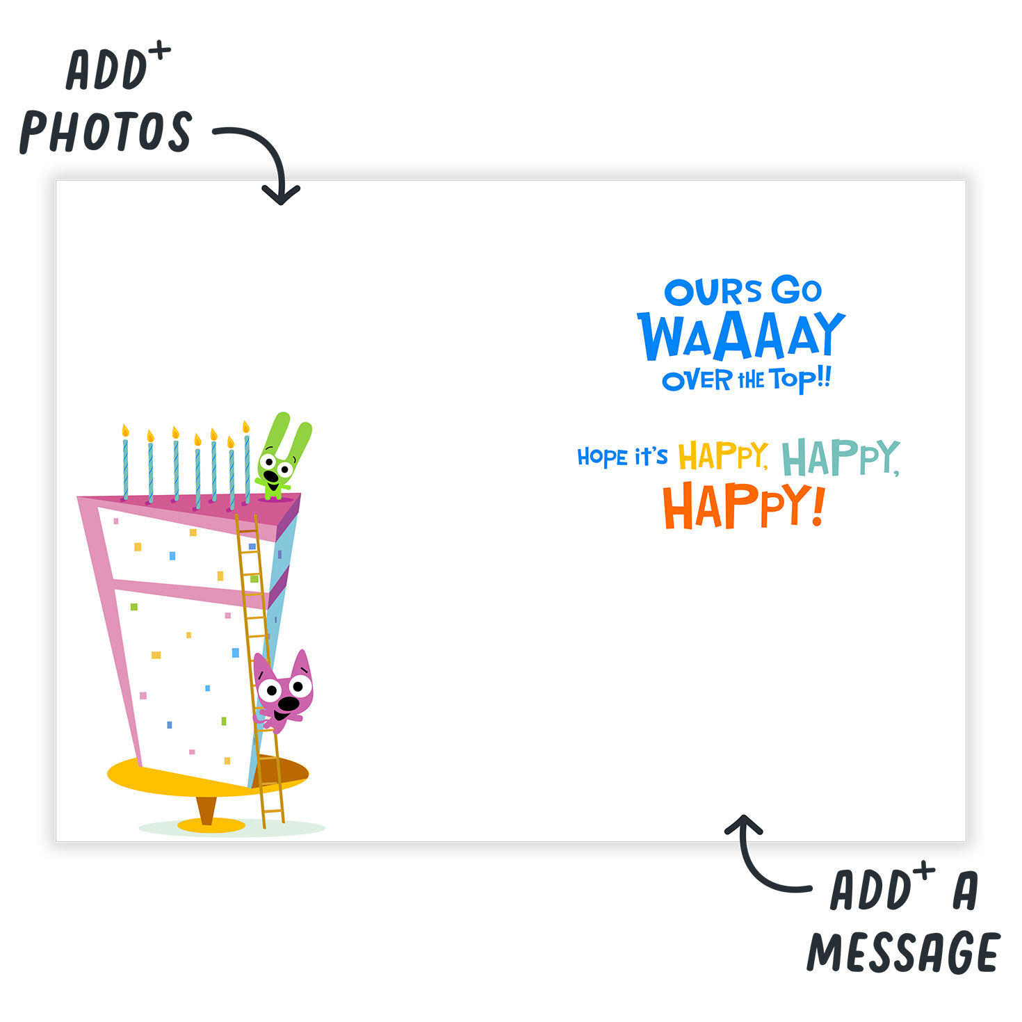 Hoops & Yoyo on Cake Personalized Birthday Card Open Card indicating personalization image number 3