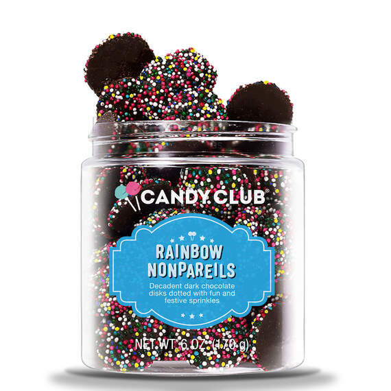 Candy Club Dark Chocolate Rainbow Nonpareils in Jar, 6 oz.