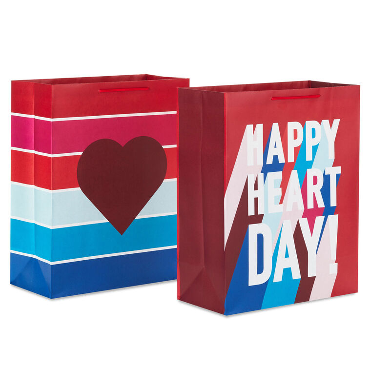 15.5" Happy Heart Day 2-Pack Assorted Extra-Large Gift Bags