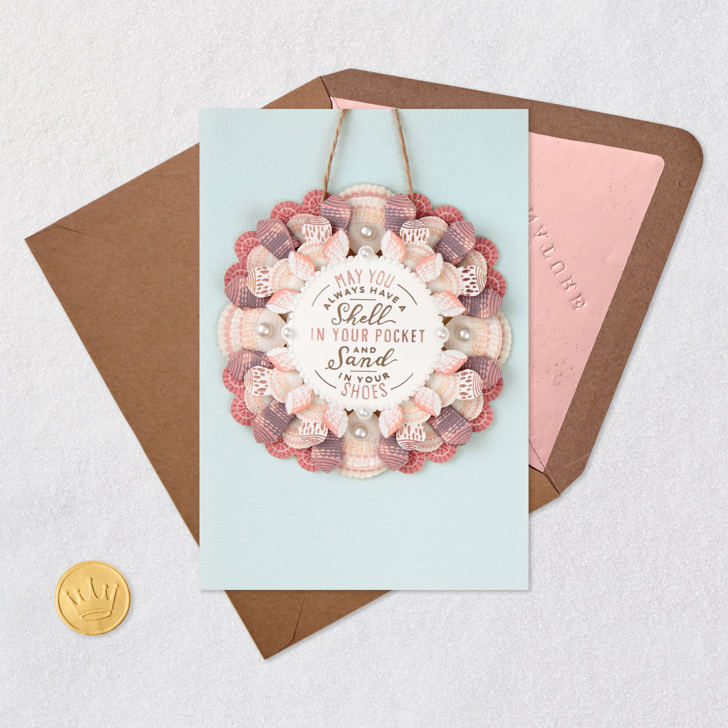 Shell Wreath Birthday Card With Removable Wreath Card Front with Envelope and Gold Seal image number 6