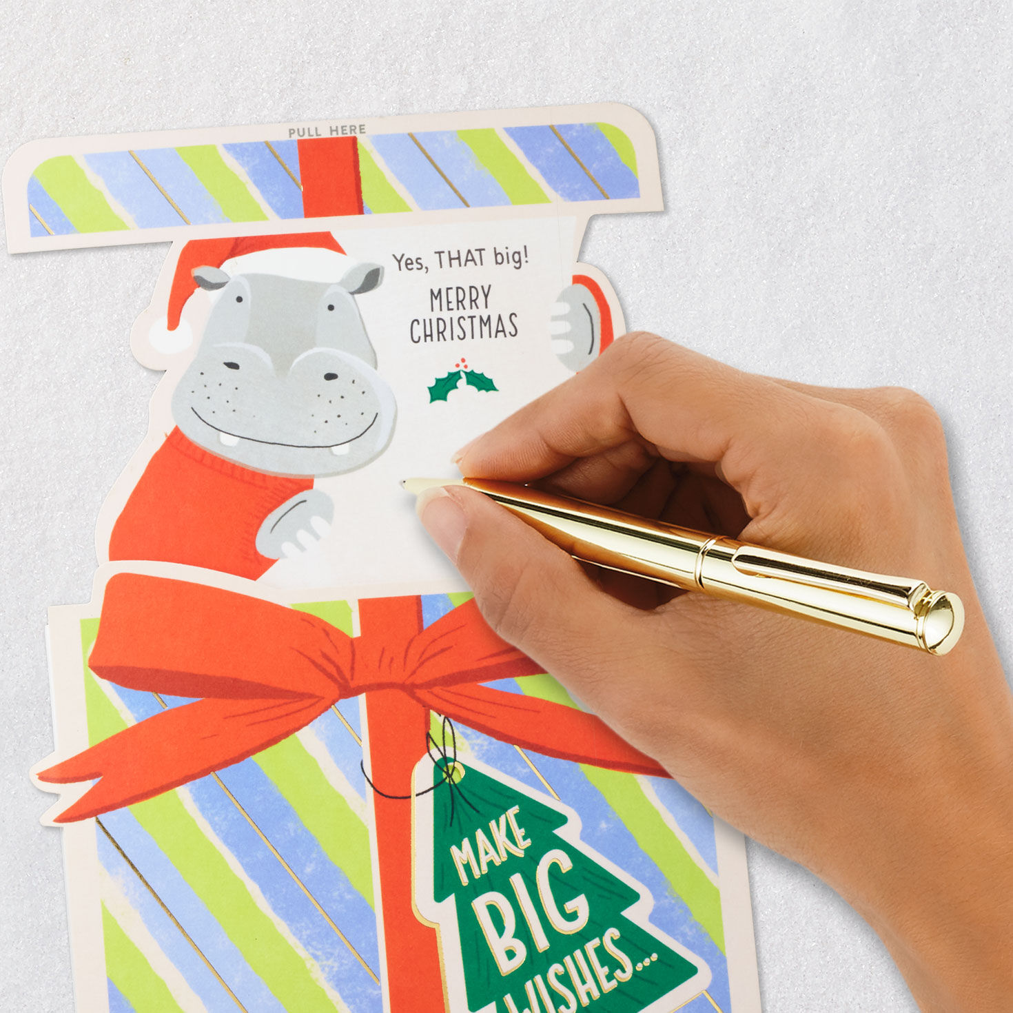 Hippo in Gift Box Paper Craft Christmas Card Signing card image number 6