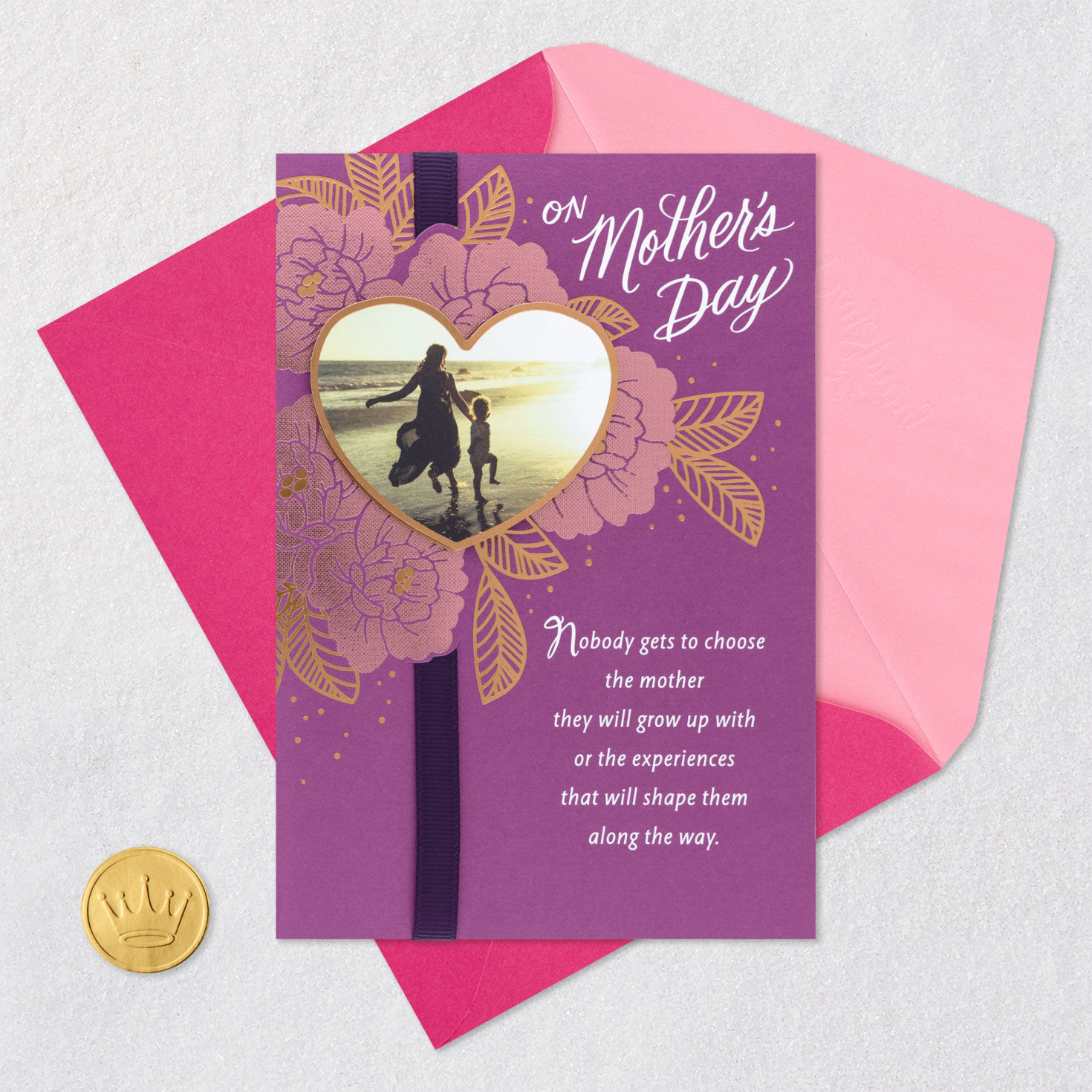 Mother and Child on Beach Mom Mother's Day Card Card Front with Envelope and Gold Seal image number 6