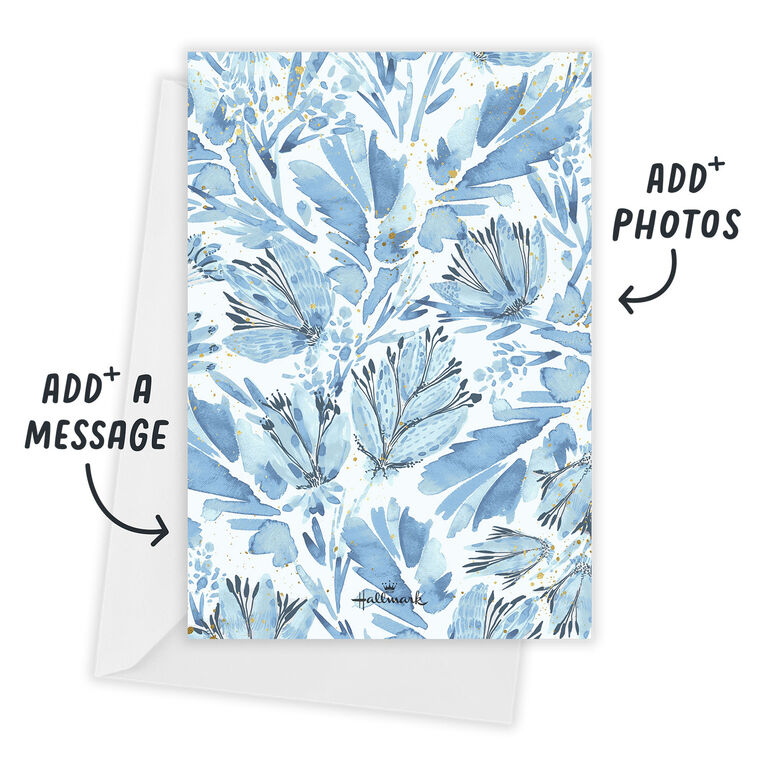 To Have and To Hold Blue Florals Wedding Invitation, , large image number 3