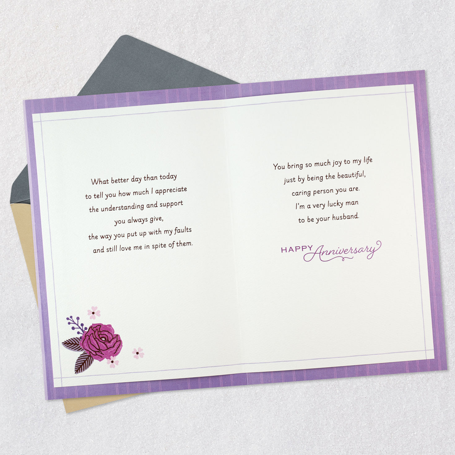 Purple Flowers Romantic Poem Wife Anniversary Card  image number 4