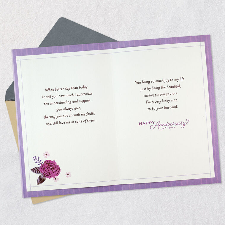 Purple Flowers Romantic Poem Wife Anniversary Card  image number 4