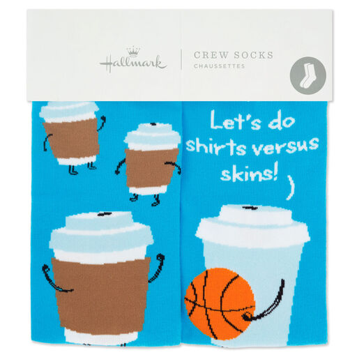 Coffee Cups Playing Basketball Toe of a Kind Novelty Crew Socks, 