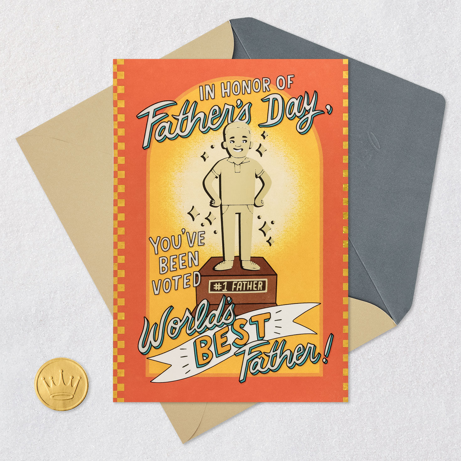 World's Best Dad Trophy Funny Father's Day Card Card Front with Envelope and Gold Seal image number 5