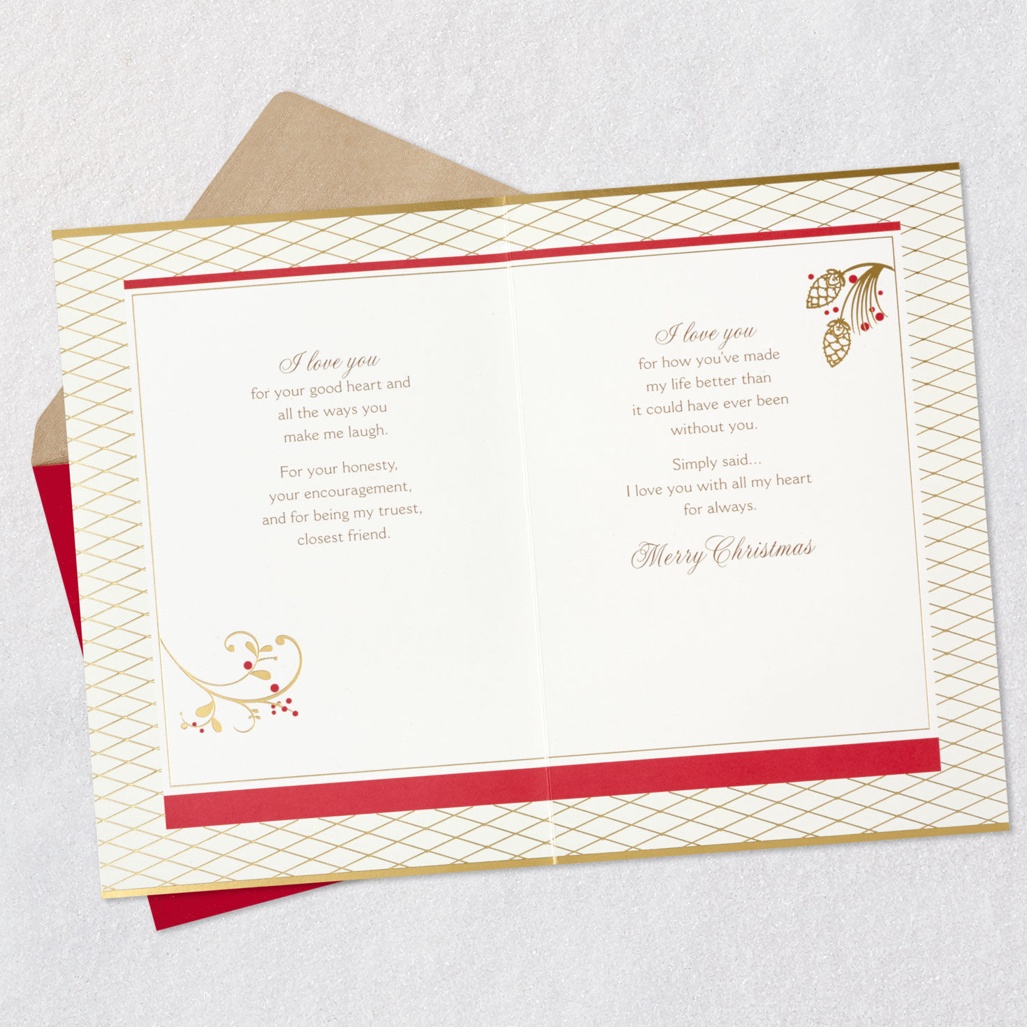 Poinsettia Flower Wreath Wife Christmas Card Open card with envelope image number 4