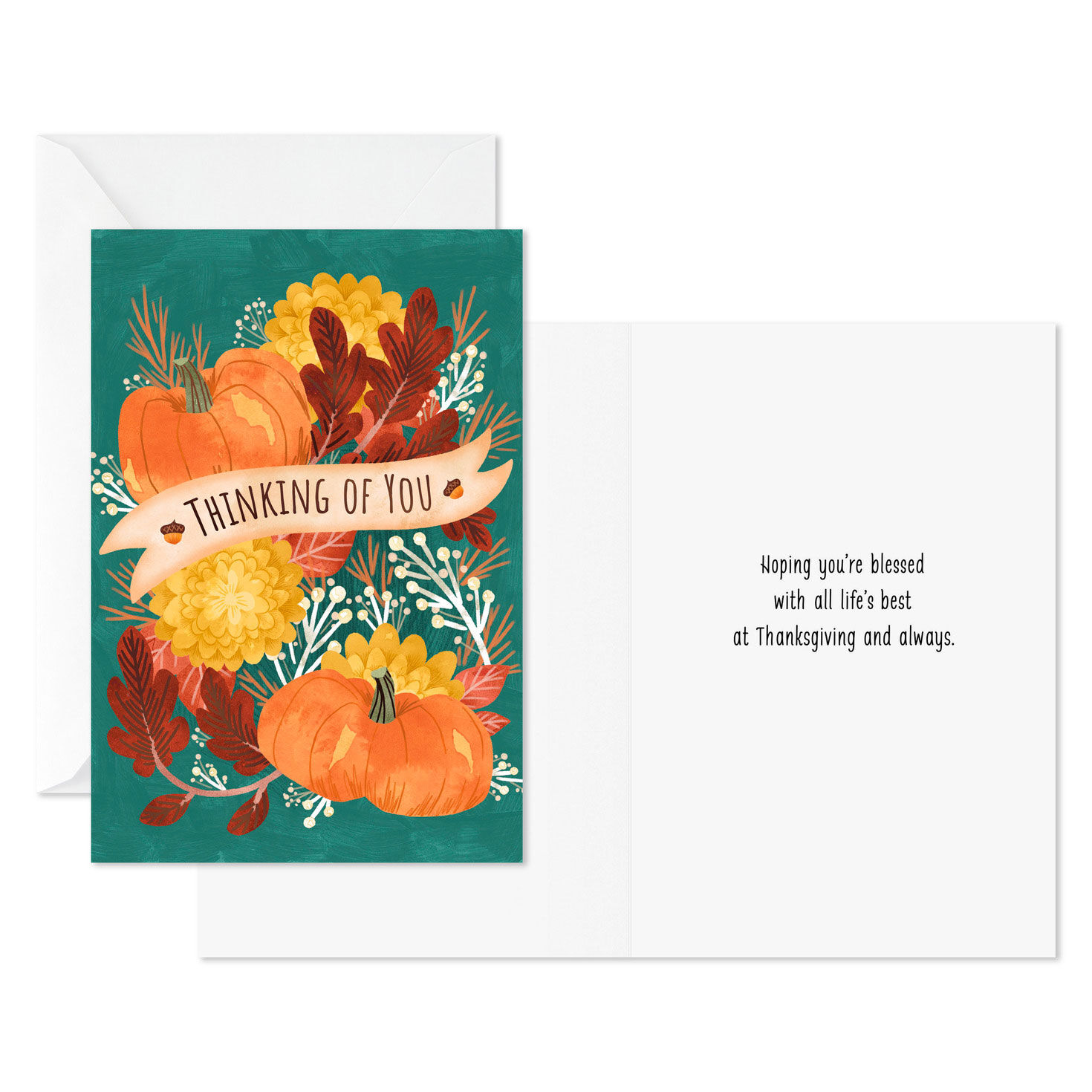 Harvest Arrangement on Teal Thanksgiving Card Pack Card Front with Sentiment image number 2