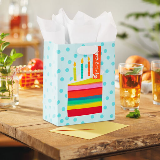 9.6" Birthday Cake Slice Medium Gift Bag With Tissue Paper, 