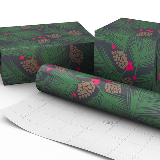 Pine and Berries Pine-Scented Holiday Wrapping Paper, 20 sq. ft., 