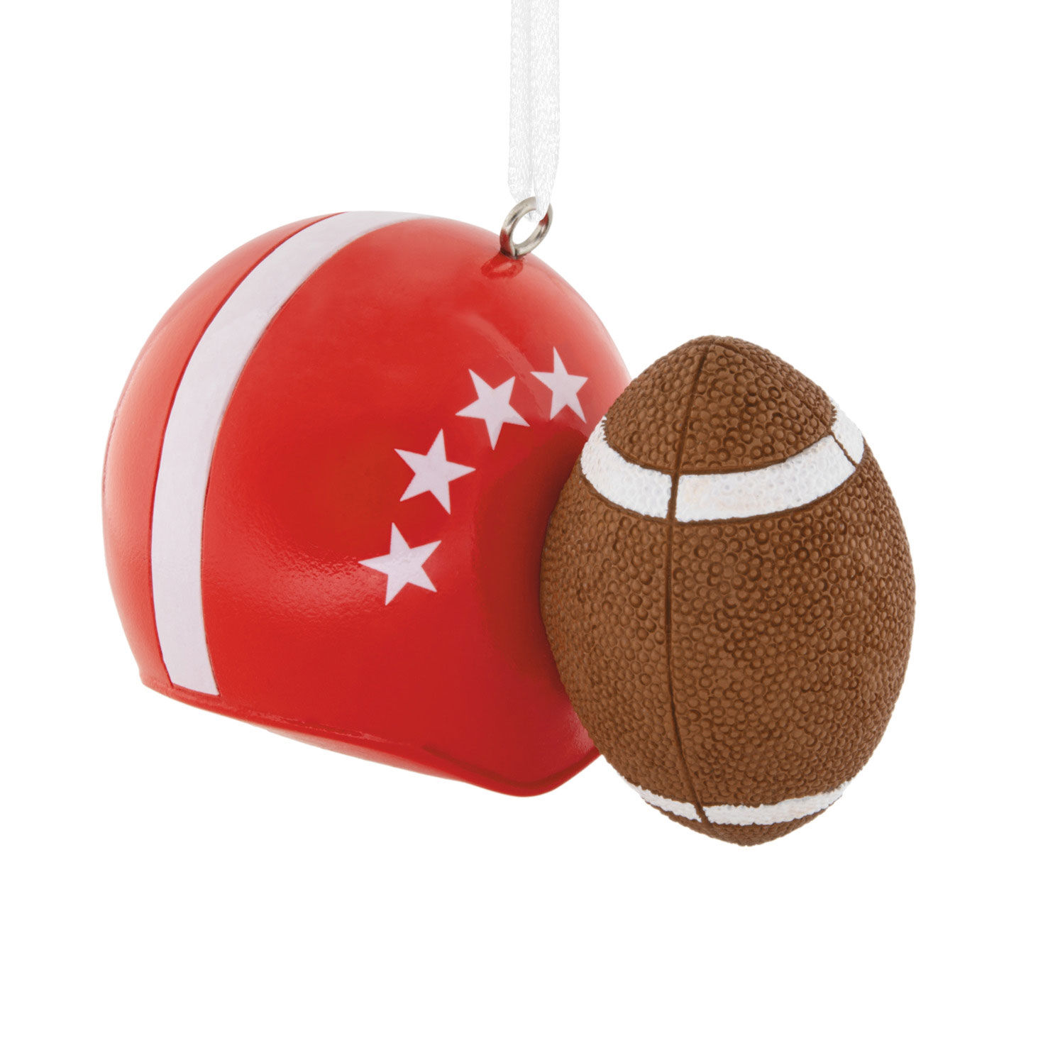 Red Football Helmet and Ball Christmas Ornament Back image number 6