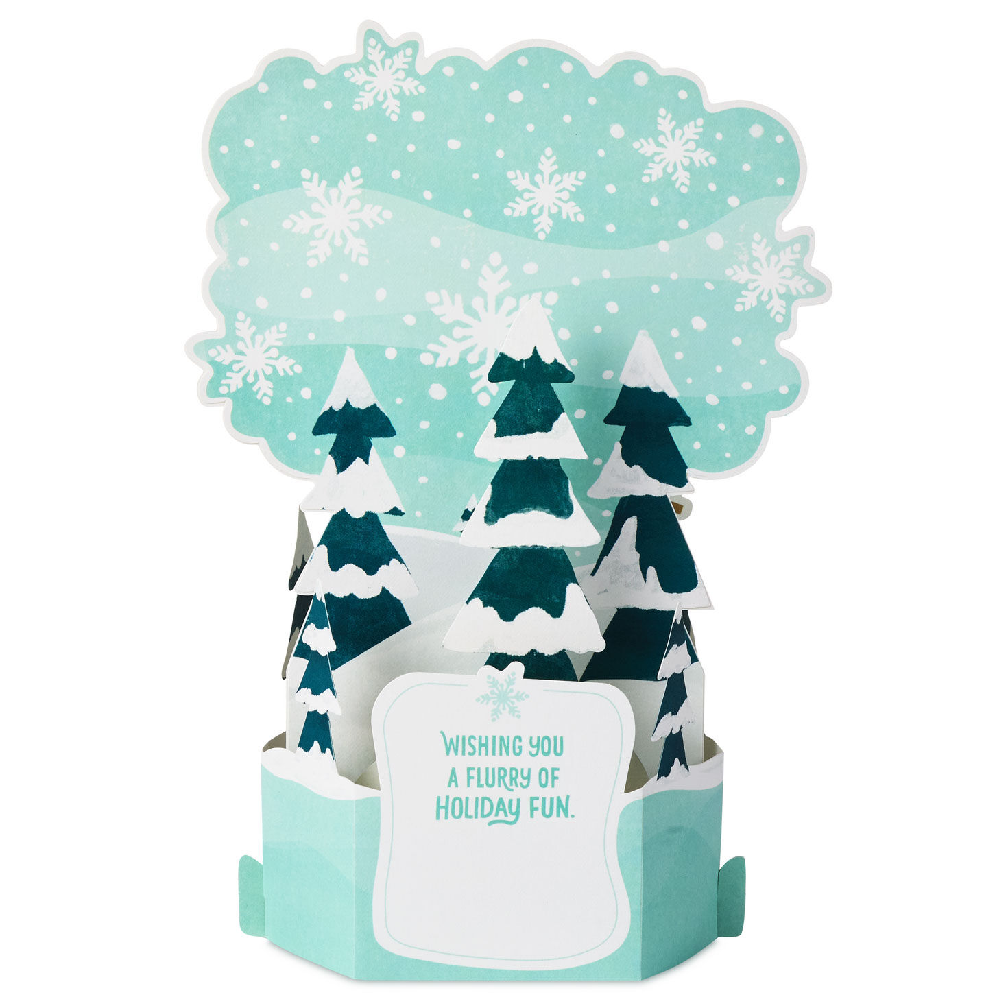 Snowman in Green Stocking Cap Pop-Up Musical Christmas Card sentiment back image number 2