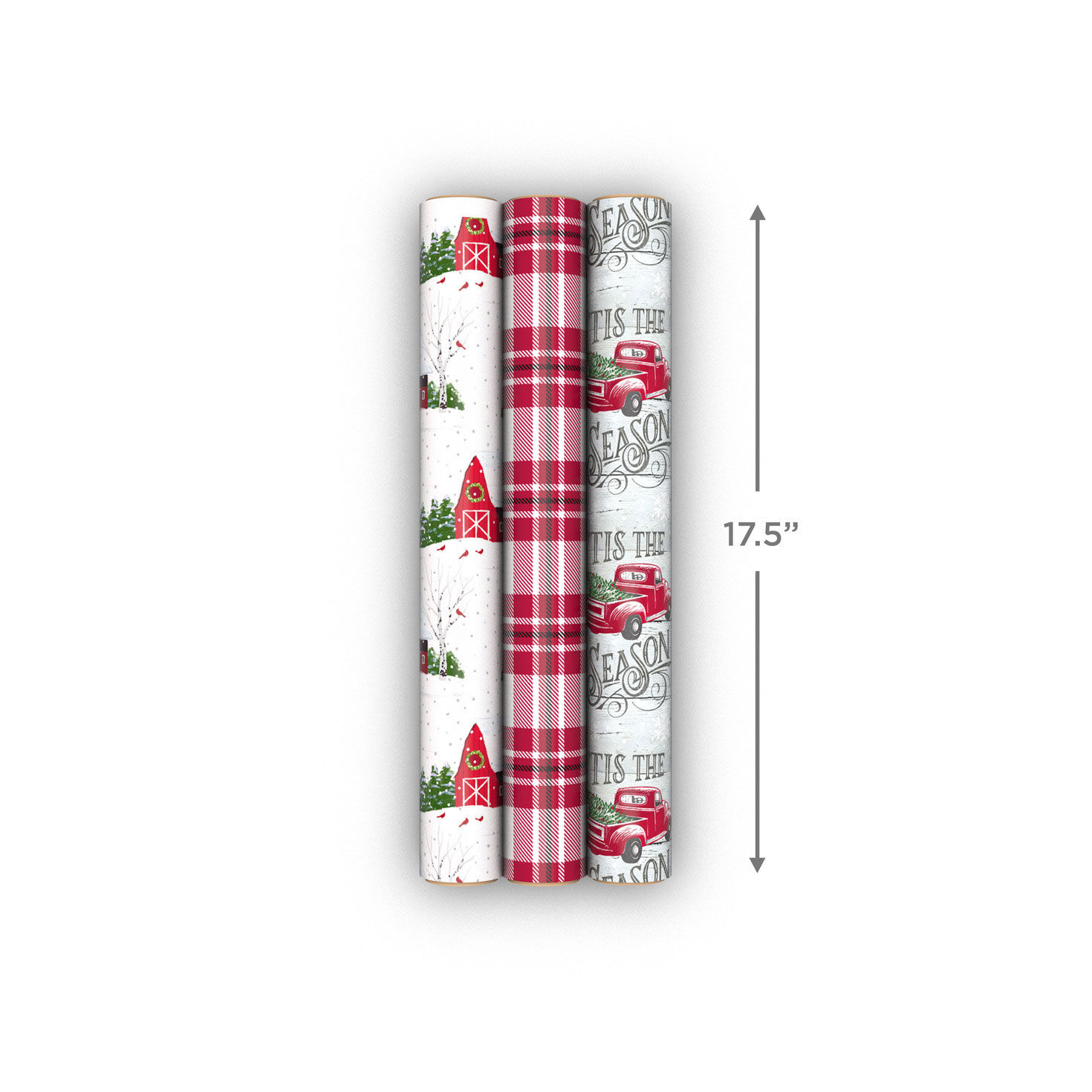 Red Truck 3-Pack Mini Xmas Gift Wrap Rolls measurement image number 8