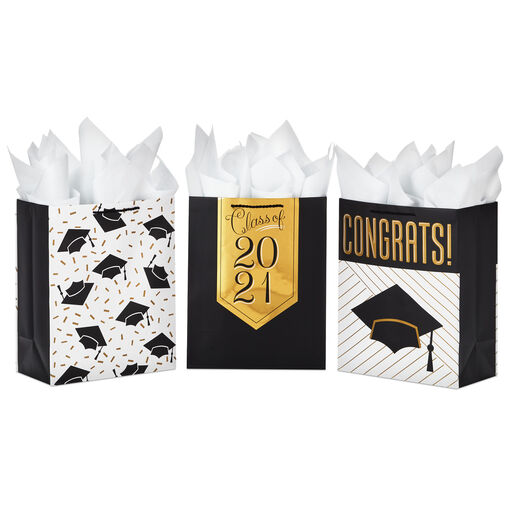 13" Assorted 3-Pack Large Graduation Gift Bags With Tissue Paper, 