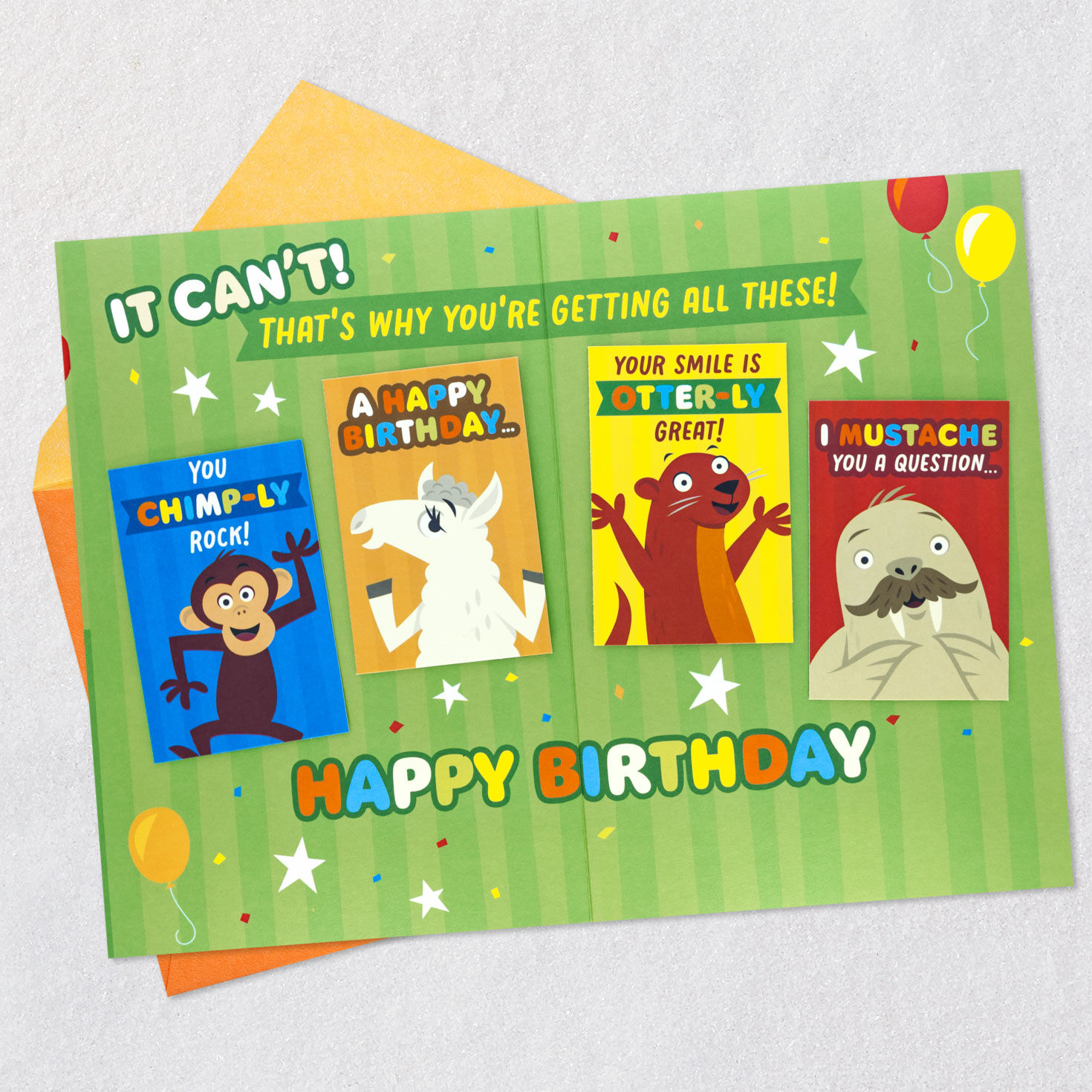 Party Animals Birthday Card for Kids With Mini Cards Open card with envelope image number 4