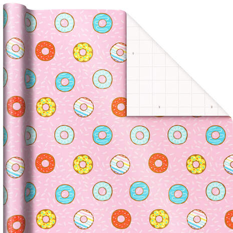Donuts on Pink Holographic Wrapping Paper, 17.5 sq. ft., , large