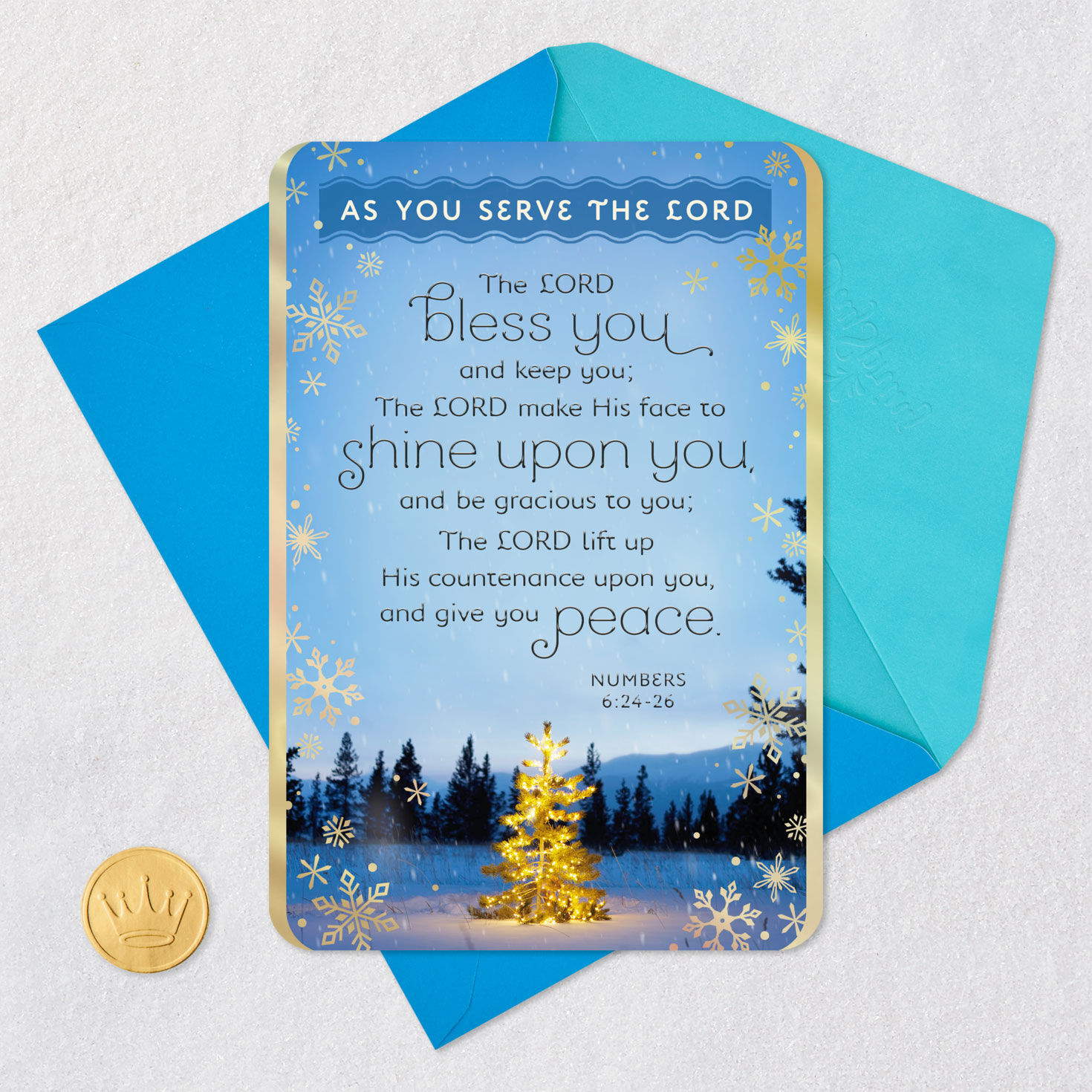 Tree in Snowy Scene Christmas Card for Clergy Card Front with Envelope and Gold Seal image number 5