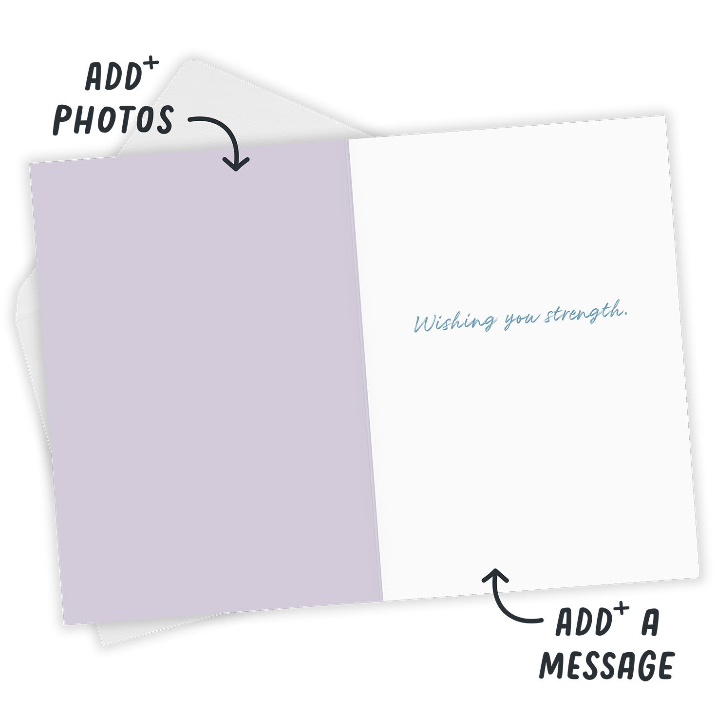 White Butterfly Purple Personalized Sympathy Card Open Card with Envelope indicating personalization image number 3