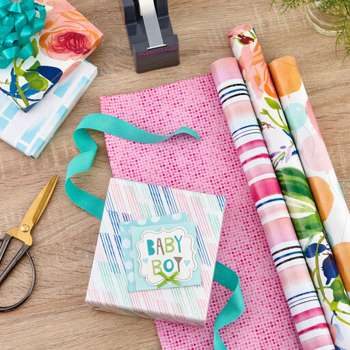 Watercolor Tones 3-Pack Reversible Wrapping Paper, 75 sq. ft. total, 