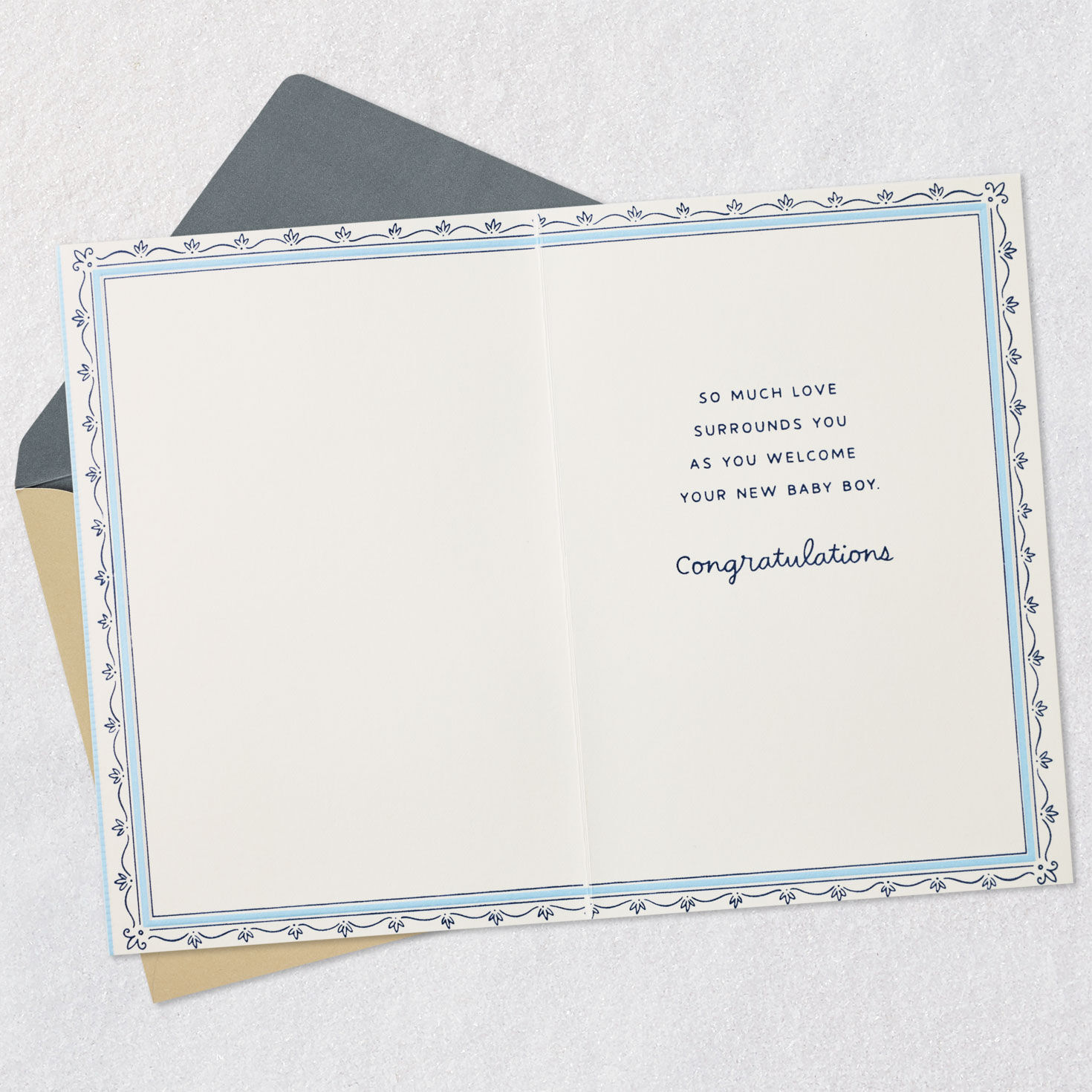 Little Man Blue Bow New Baby Boy Card Open card with envelope image number 3