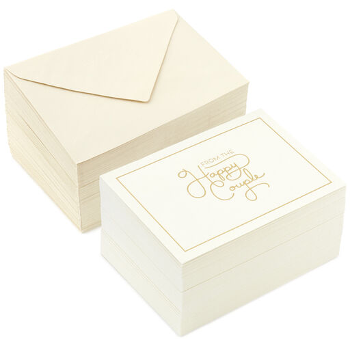 Bulk Ivory and Gold Blank Wedding Thank-You Notes, Box of 100, 